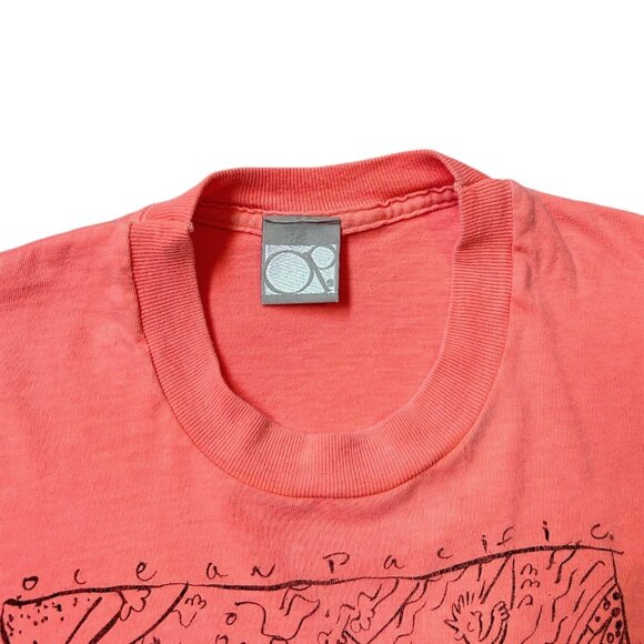 90s Vintage Ocean Pacific T-shirt Out to Surf Cartoon Single Stitch OP Crop Top. - Picture 6 of 8